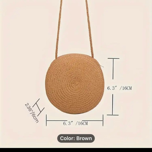 Light Brown Circular Woven Crossbody Bag - Picture 2 of 5